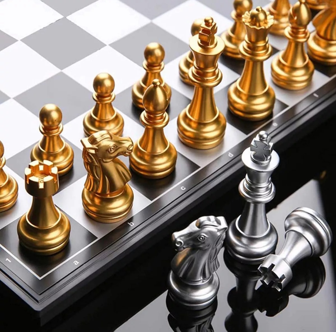 Juegos De Ajedrez Magnético Tablero Plegable Dorado Plateado