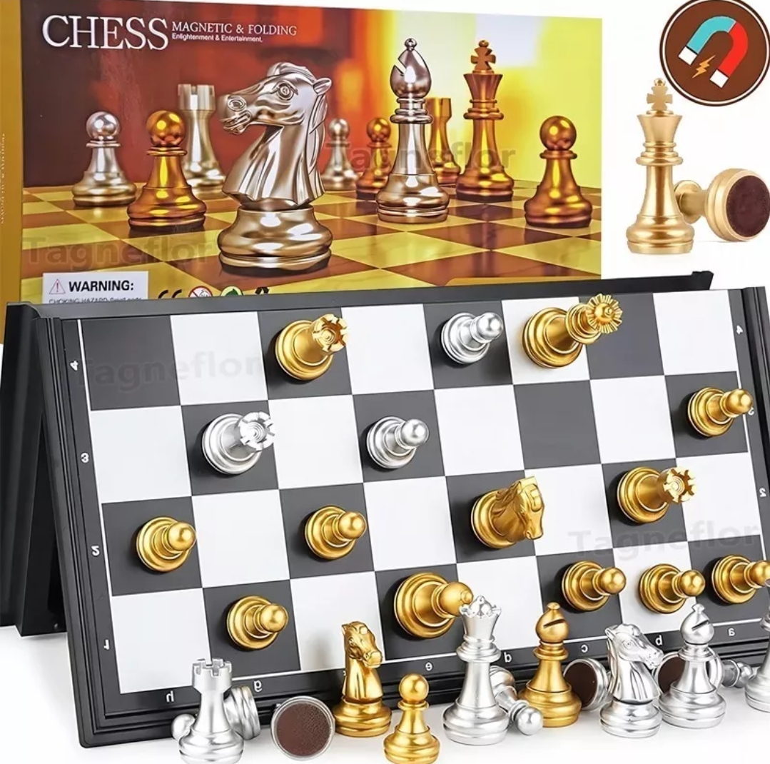 Juegos De Ajedrez Magnético Tablero Plegable Dorado Plateado