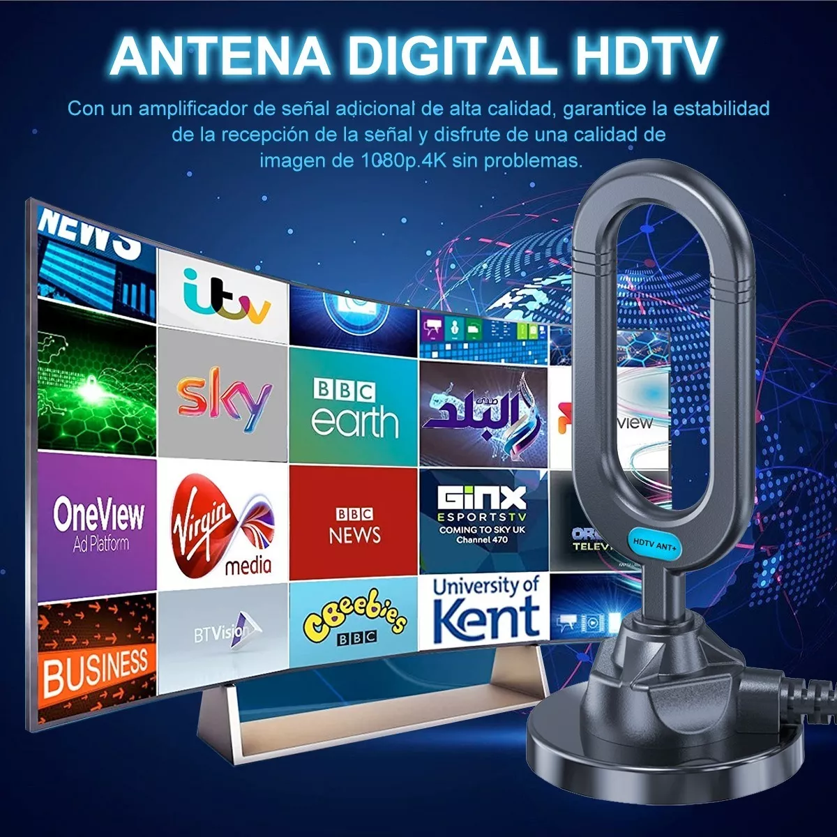 Antena De Tv De Televisión Para Interiores Hdtv 1080p 4k
