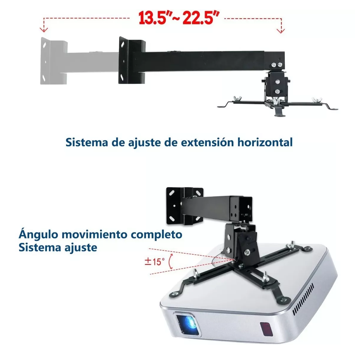 Soporte Proyector Universal Cañón Ajustable 15kg Techo Pared Negro