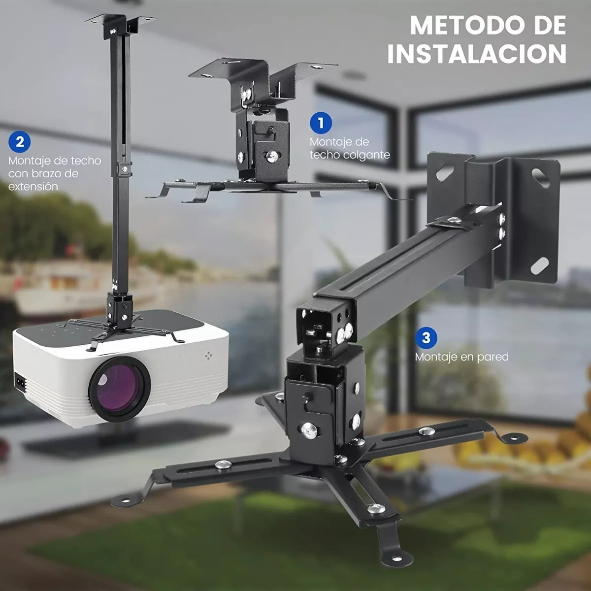 Soporte Proyector Universal Cañón Ajustable 15kg Techo Pared Negro