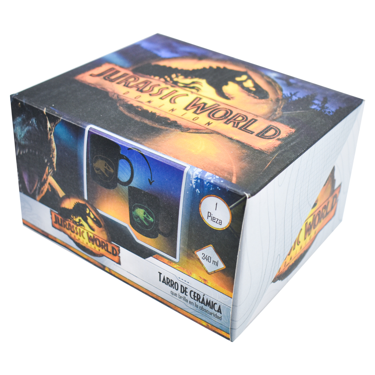 Fun Kids 1738-261 Taza Negra Ceramica Jurassic World Dominion Brilla en la oscuridad Beta 340ml