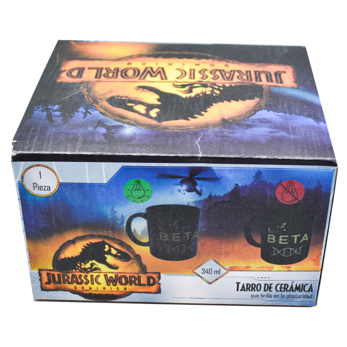 Fun Kids 1738-261 Taza Negra Ceramica Jurassic World Dominion Brilla en la oscuridad Beta 340ml