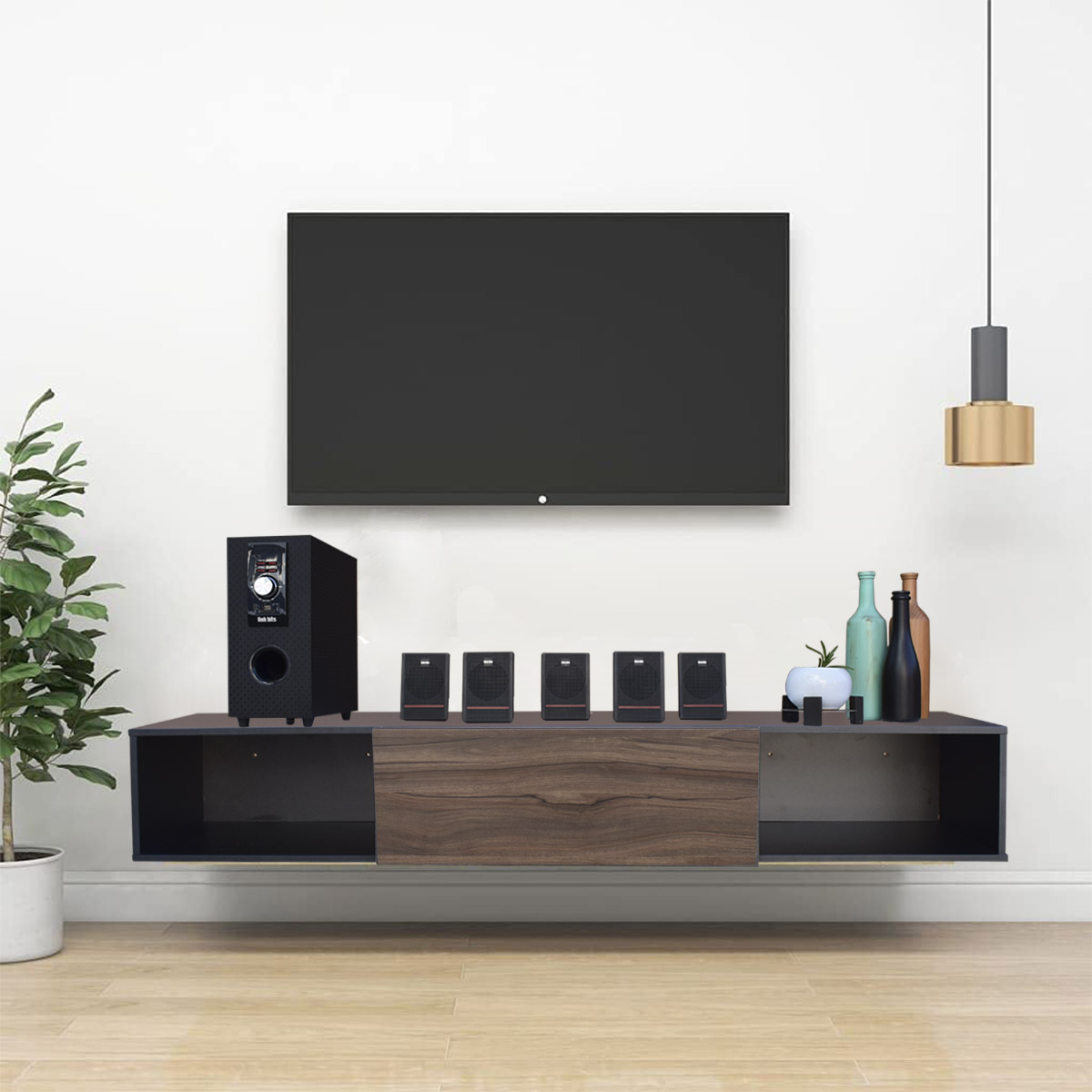 Centro De Entretenimiento para tv Flotante Hogare 140, con 1 Puerta color Negro Parota