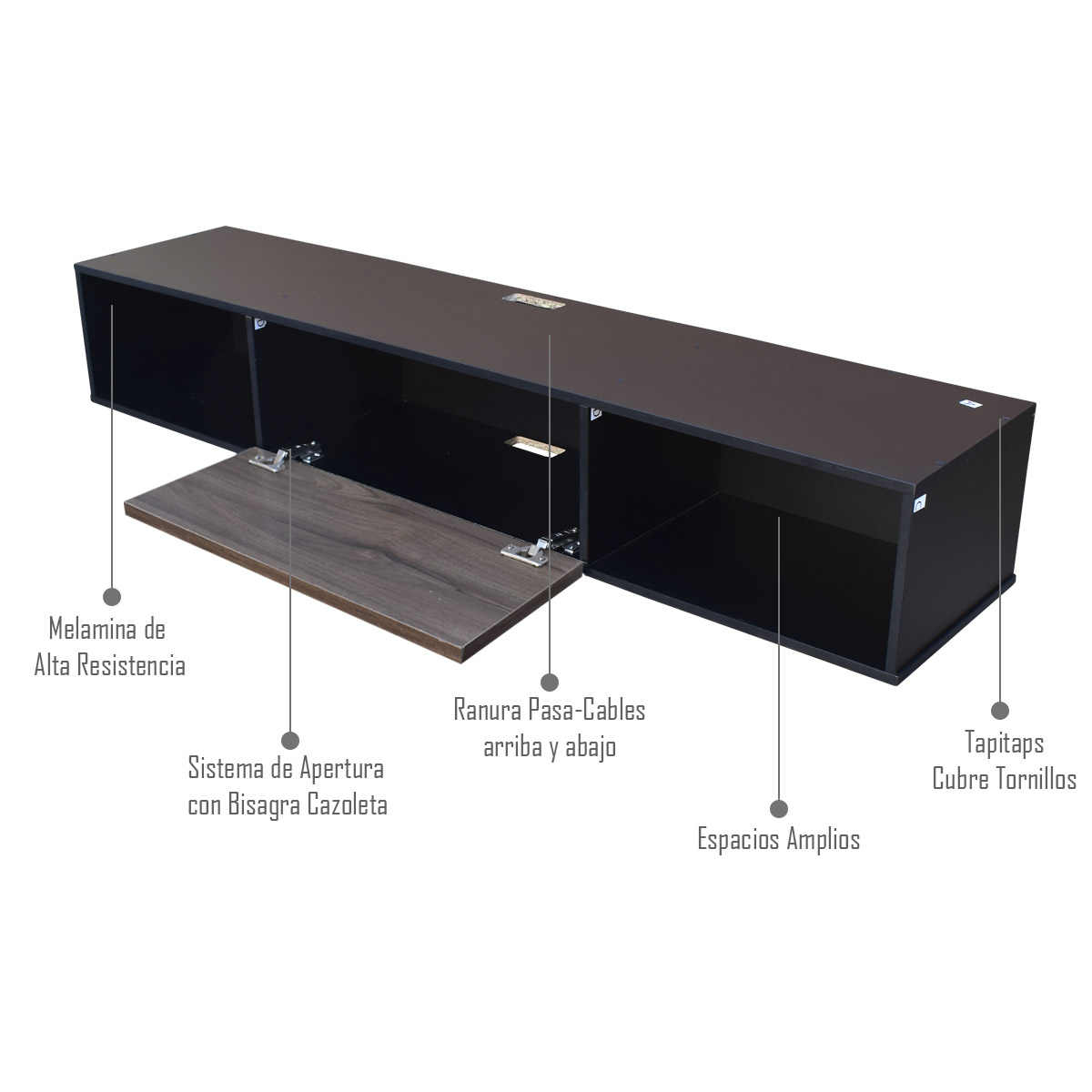 Centro De Entretenimiento para tv Flotante Hogare 140, con 1 Puerta color Negro Parota