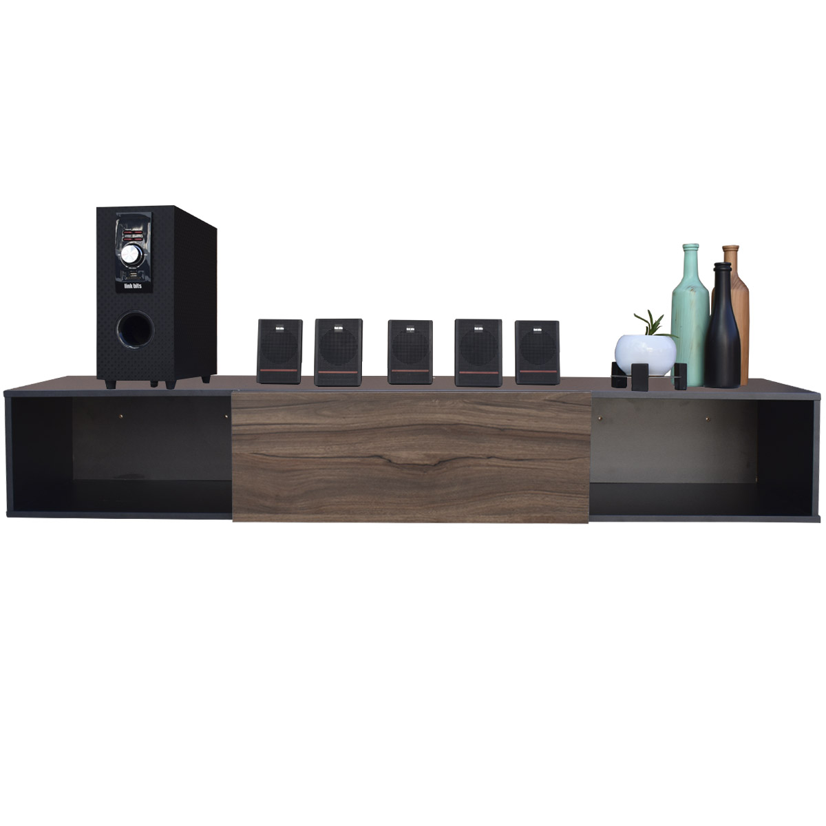 Centro De Entretenimiento para tv Flotante Hogare 140, con 1 Puerta color Negro Parota