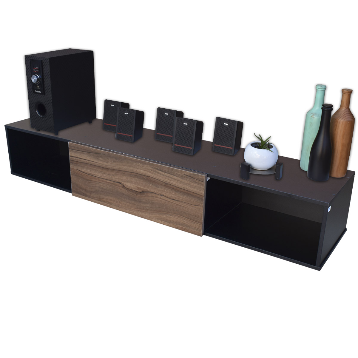 Centro De Entretenimiento para tv Flotante Hogare 140, con 1 Puerta color Negro Parota