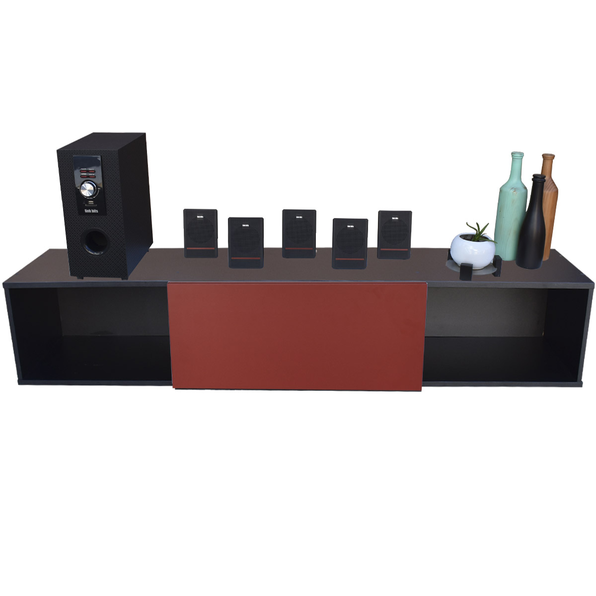 Centro De Entretenimiento para tv Flotante Hogare 140, con 1 Puerta color Negro Rojo
