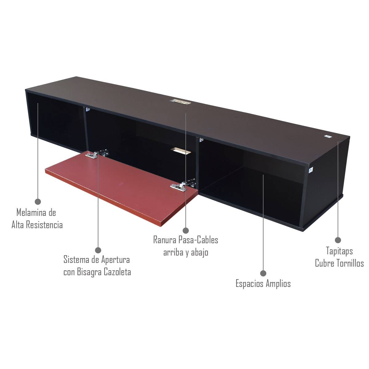 Centro De Entretenimiento para tv Flotante Hogare 140, con 1 Puerta color Negro Rojo