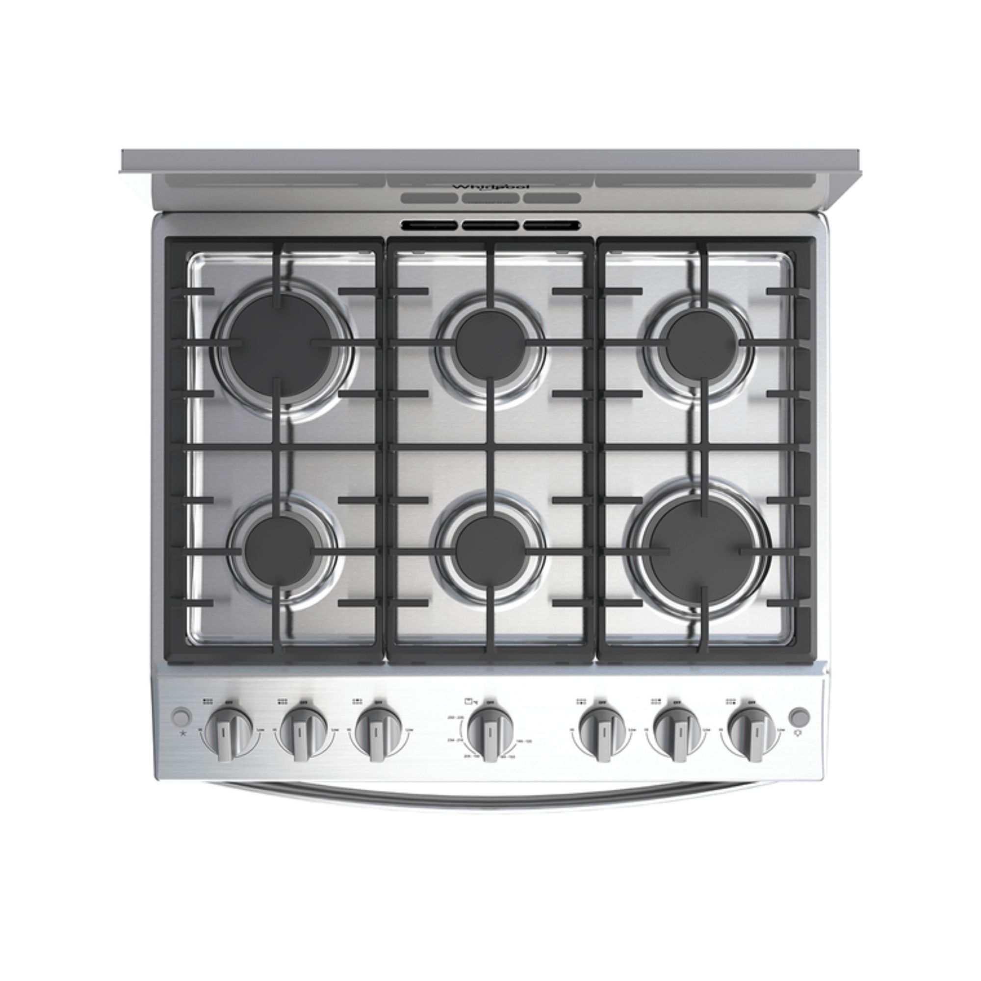 Estufa whirlpool de gas de piso 30 pulgadas con 6 quemadores silver enc. electrónico, acero inox wfr3400d