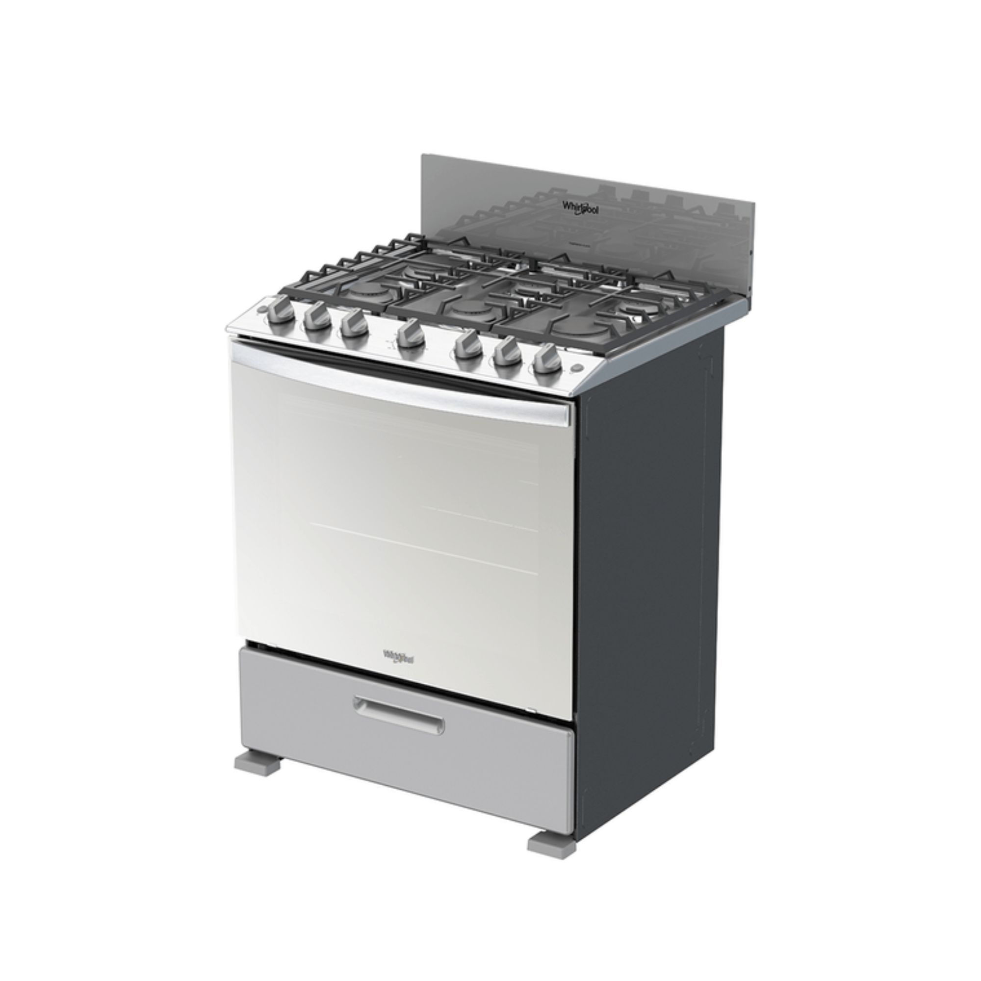 Estufa whirlpool de gas de piso 30 pulgadas con 6 quemadores silver enc. electrónico, acero inox wfr3400d