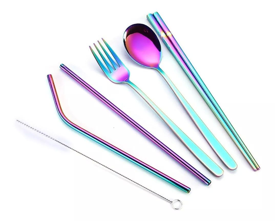 Set de cubiertos de acero inoxidable color  tornasol 