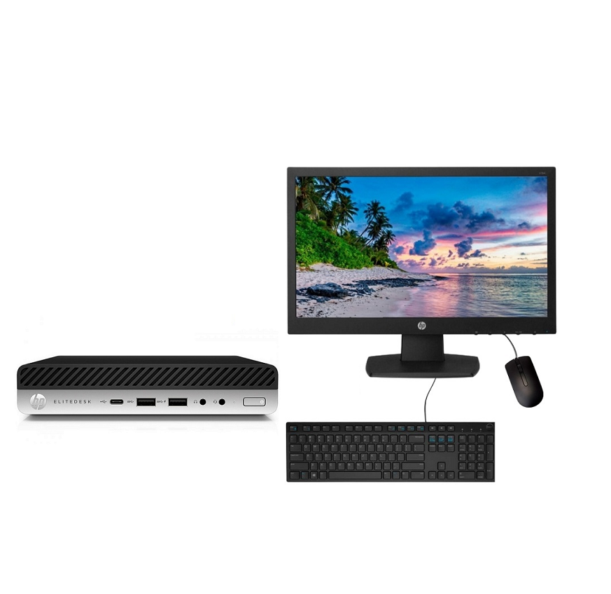 PC HP 800 G4 Mini- Core i5, 8va gen- 8GB RAM- 500GB HDD- Monitor 19"- Windows 10 PRO- Equipo Clase A, Reacondicionado.