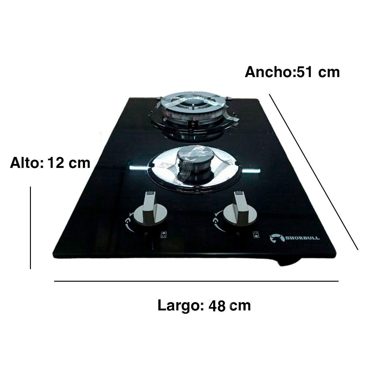 Parrilla Estufa 2 dos Quemadores Gas Shorbull Vidrio Templado
