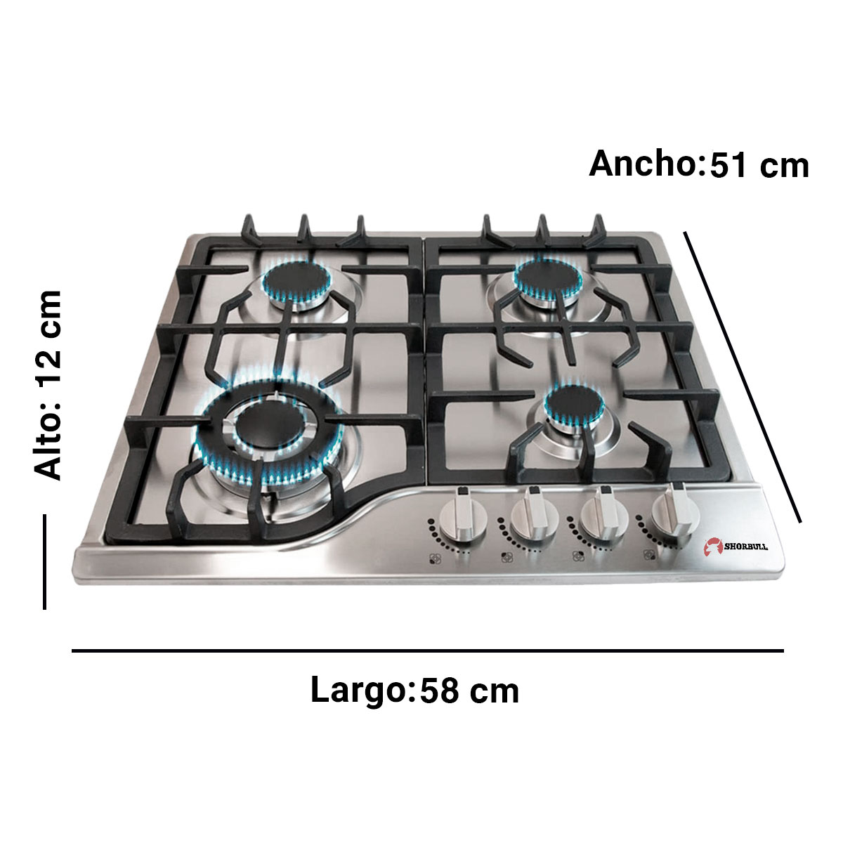 Parrilla Estufa 4 Cuatro Quemadores Acero Inoxidable Shorbull