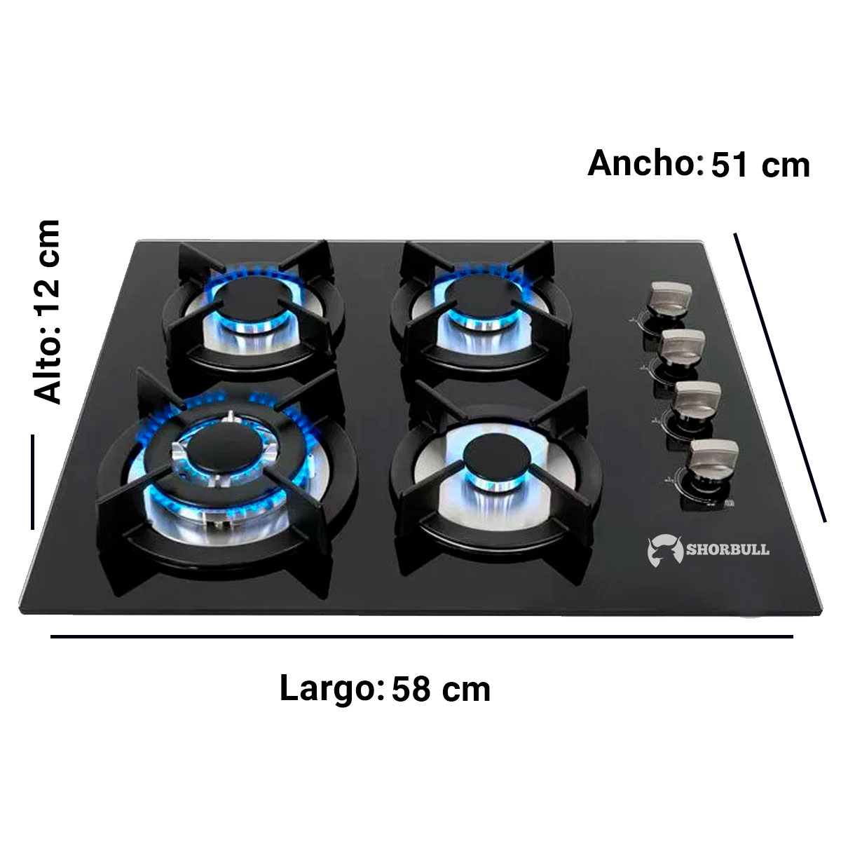 Parrilla Estufa 4 Cuatro Quemadores Vidrio Templado Shorbull