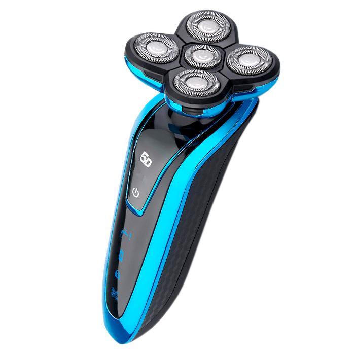 Rasuradora 5 cabezas portátil, MXZOR-001-5, Azul, 120V, 5 Navajas, Recargable, Giratorio, 60Min,, RazorPro