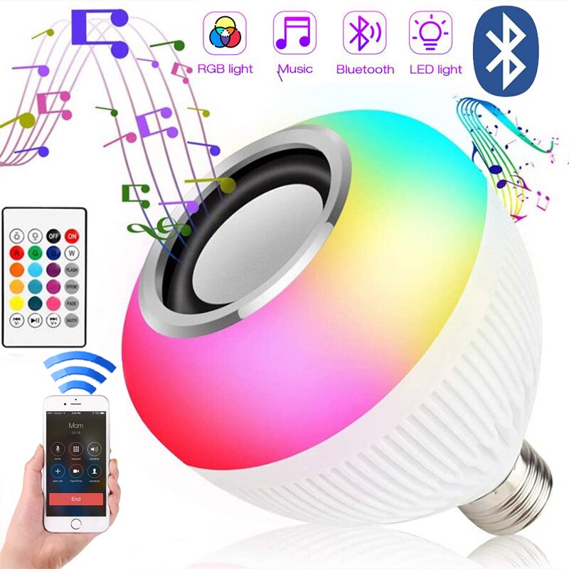 Foco Bocina Bluetooth 12w Rgb Bombilla Led Inteligente