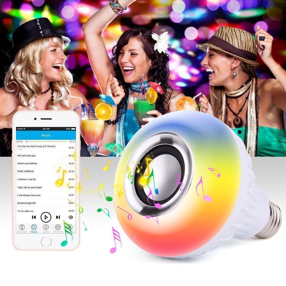 Foco Bocina Bluetooth 12w Rgb Bombilla Led Inteligente