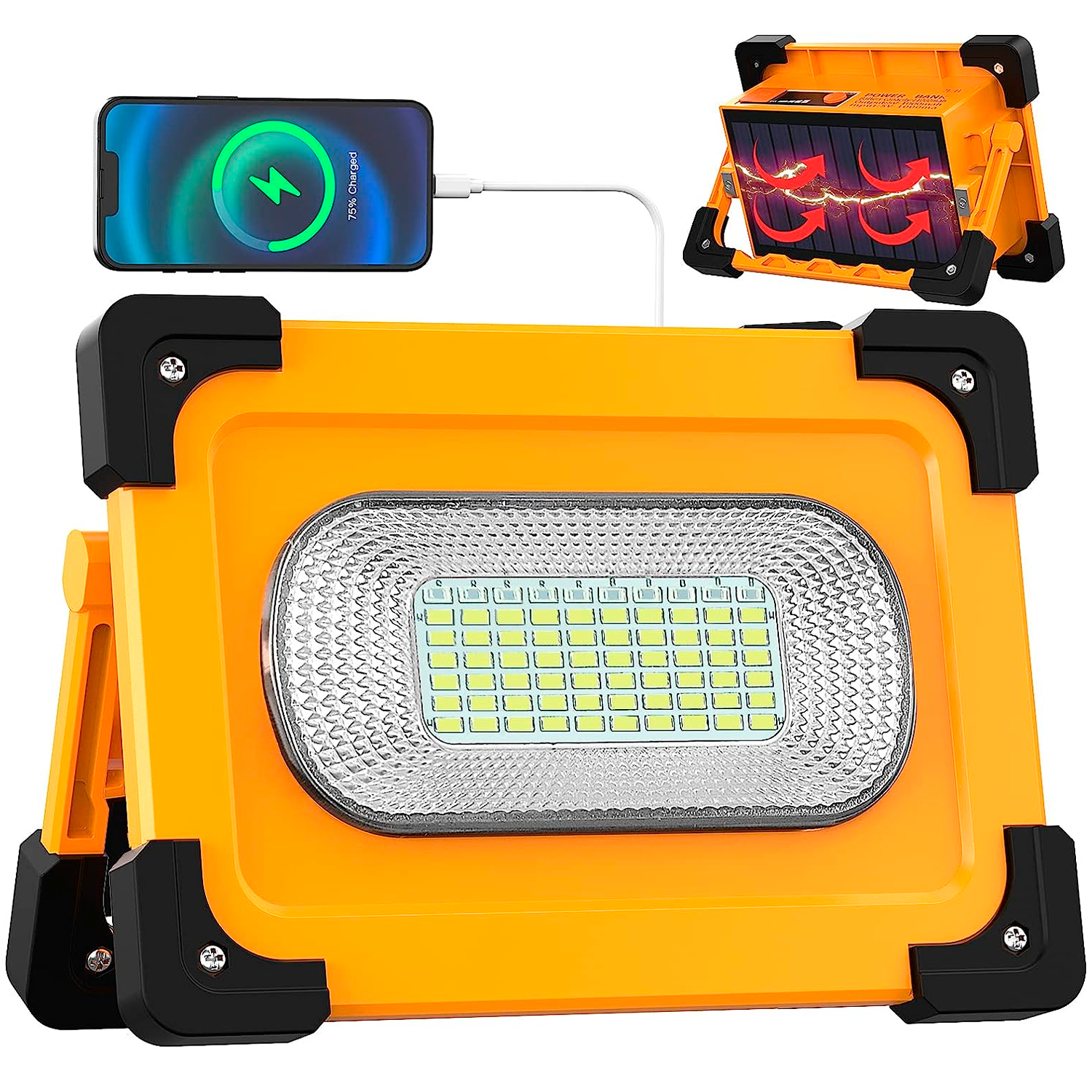 Lampara solar de emergencia recargable con panel portátil de camping con bocina bluetooth y powerbank para celulares