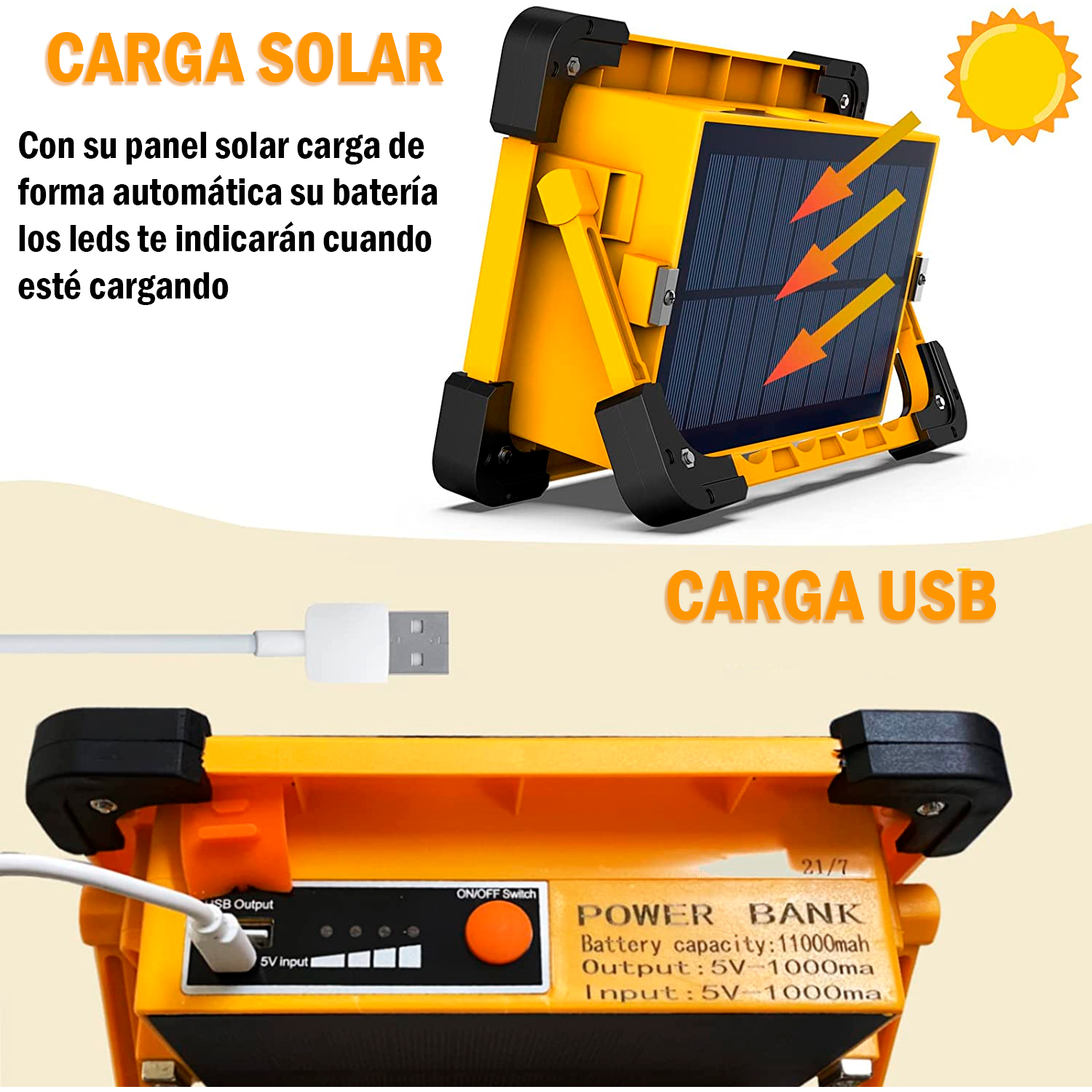 Lampara solar de emergencia recargable con panel portátil de camping con bocina bluetooth y powerbank para celulares