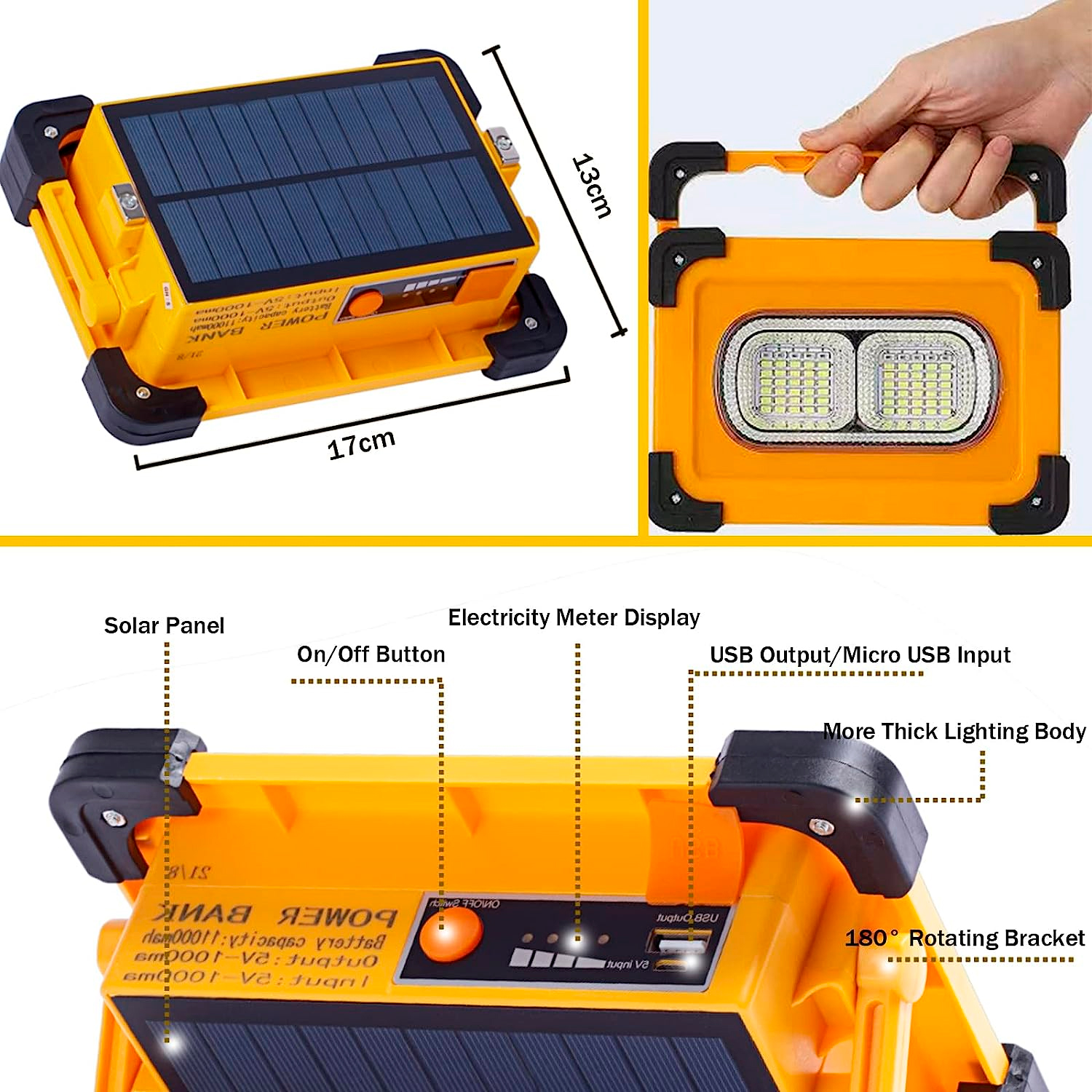 Lampara solar de emergencia recargable con panel portátil de camping con bocina bluetooth y powerbank para celulares