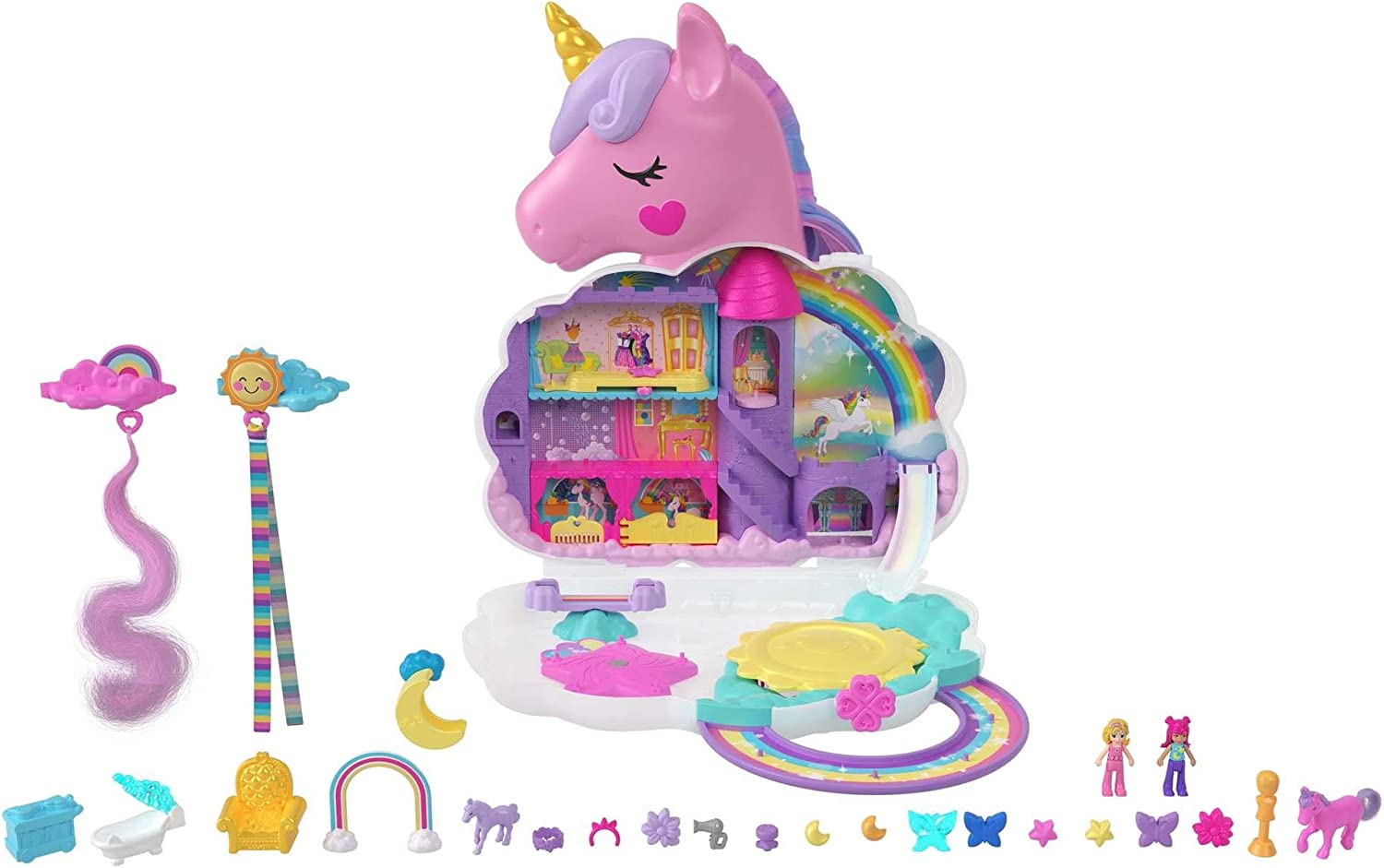 Polly Pocket Set de Juego Unicornio con Salón Arcoíris
