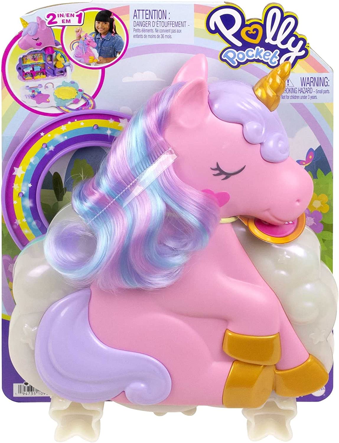 Polly Pocket Set de Juego Unicornio con Salón Arcoíris