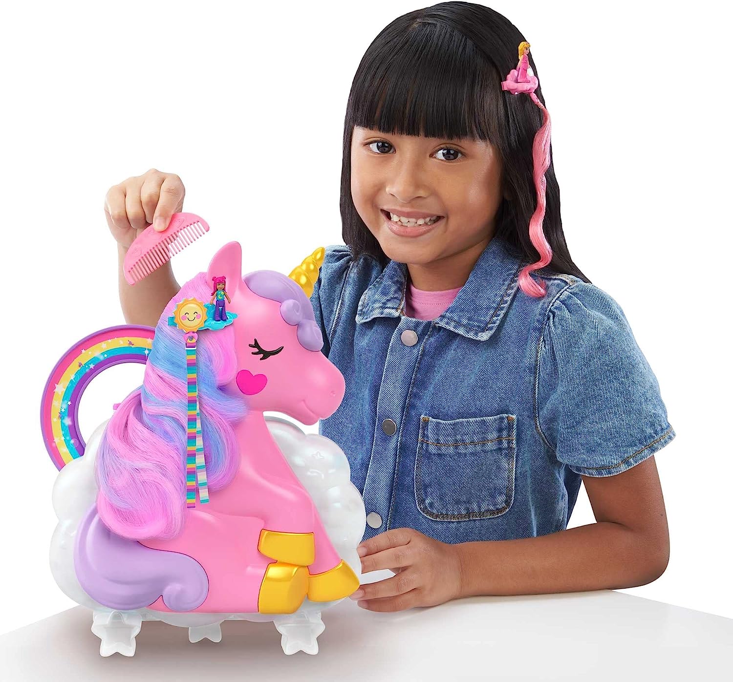 Polly Pocket Set de Juego Unicornio con Salón Arcoíris