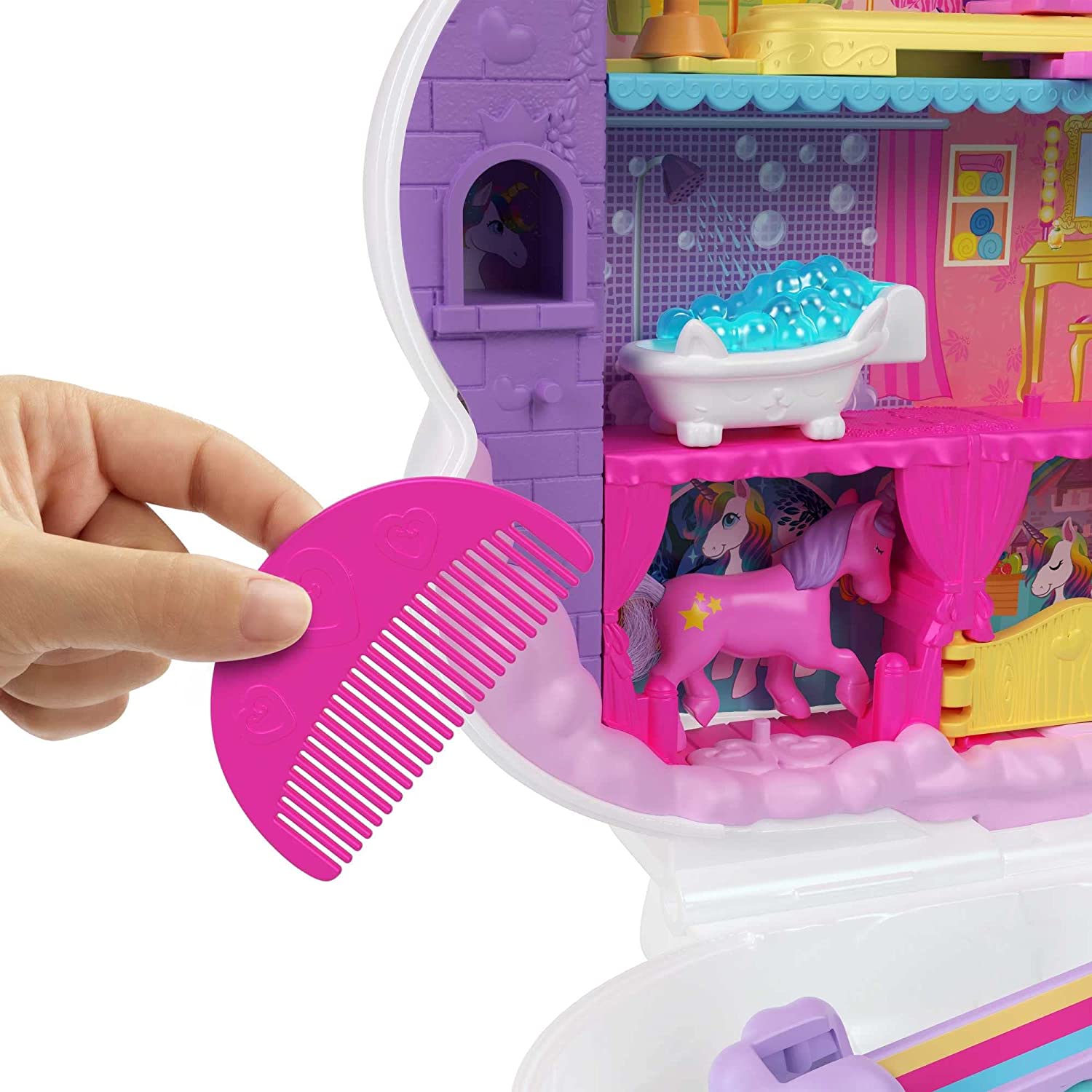 Polly Pocket Set de Juego Unicornio con Salón Arcoíris