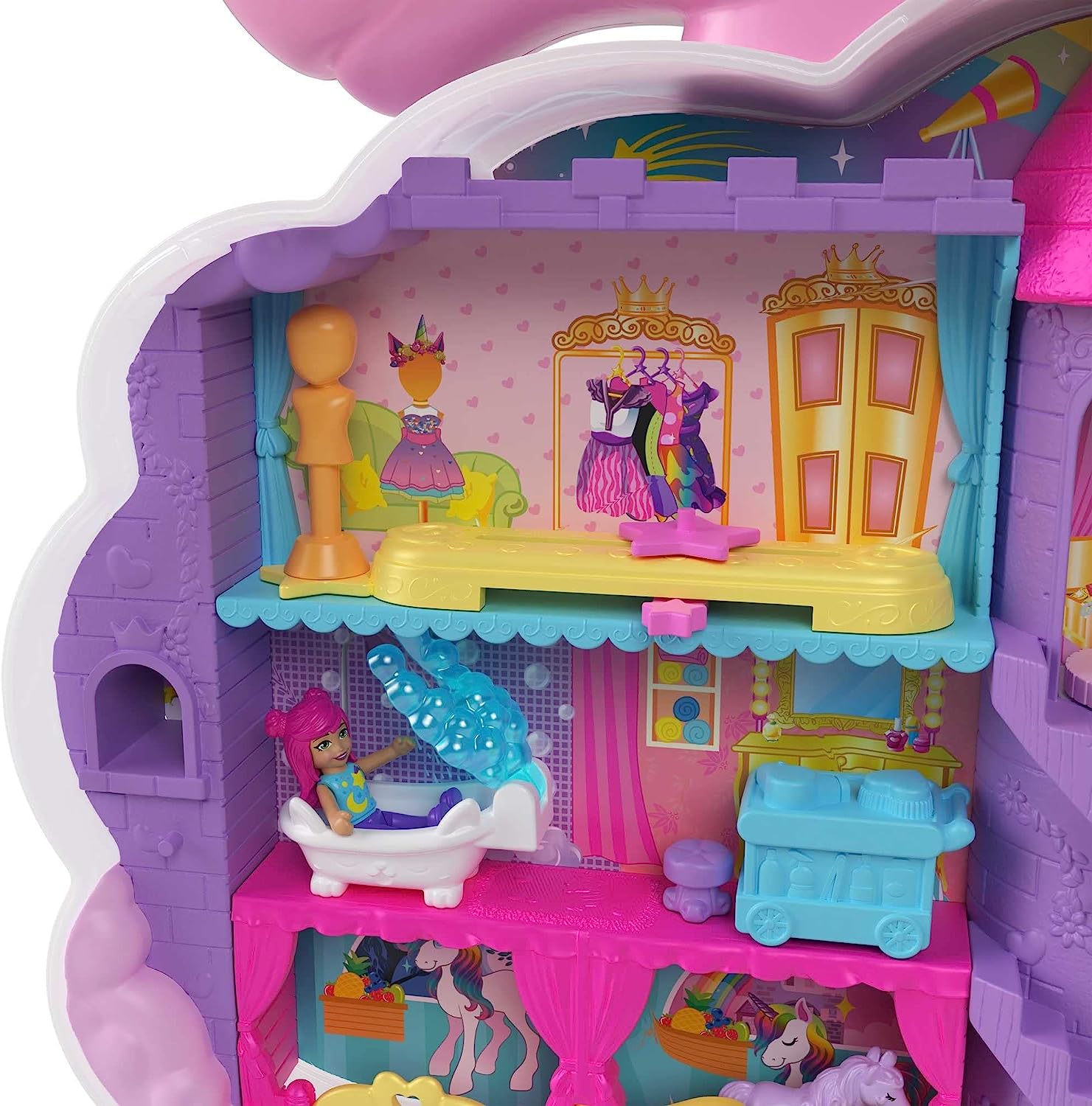 Polly Pocket Set de Juego Unicornio con Salón Arcoíris