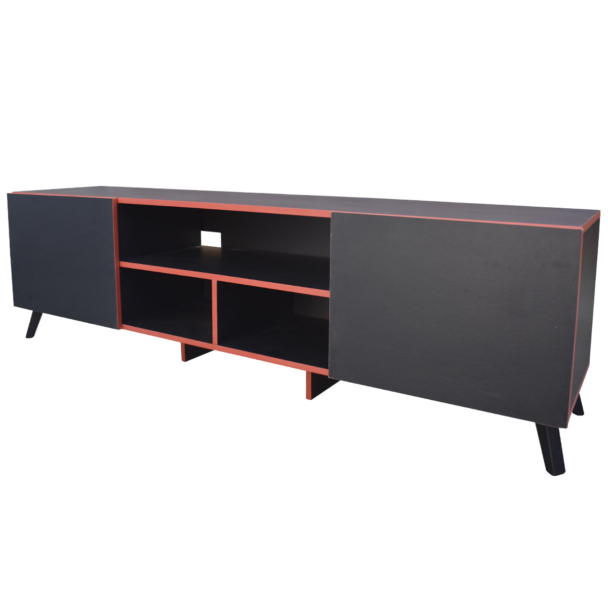 Mueble para TV 80 pulgadas, Centro de entretenimiento Europa Hogare, Rack para TV, Repisas ajustable, Elaborado en melamina, Fácil armado, Color Negro Rojo