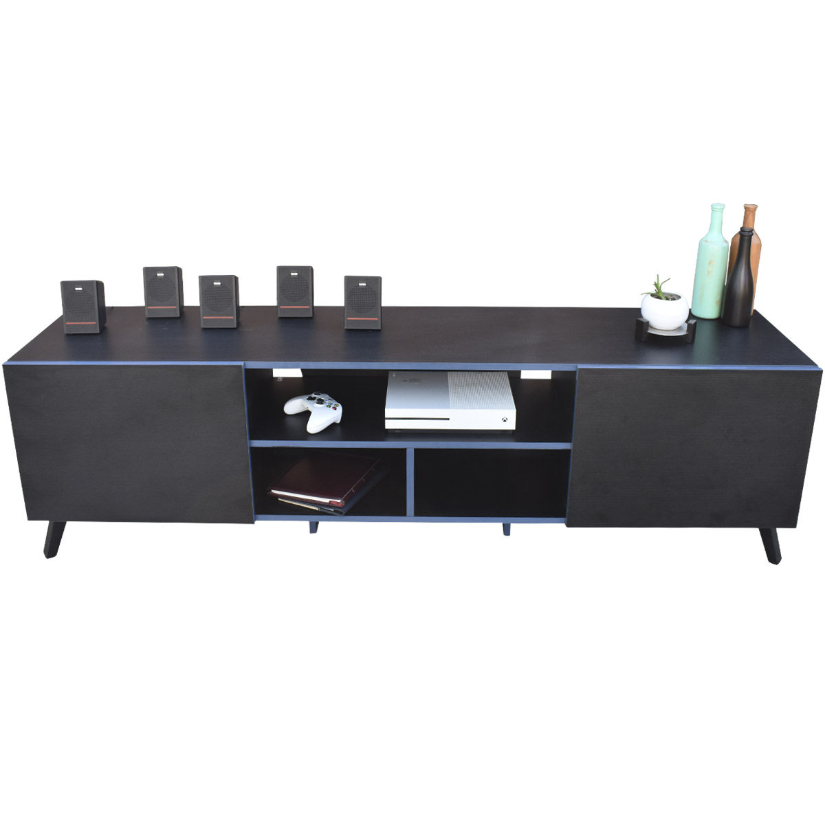 Mueble para TV 80 pulgadas, Centro de entretenimiento Europa Hogare, Rack para TV, Amplios espacios, Repisas ajustable, Elaborado en melamina, Fácil armado, Color Negro Azul