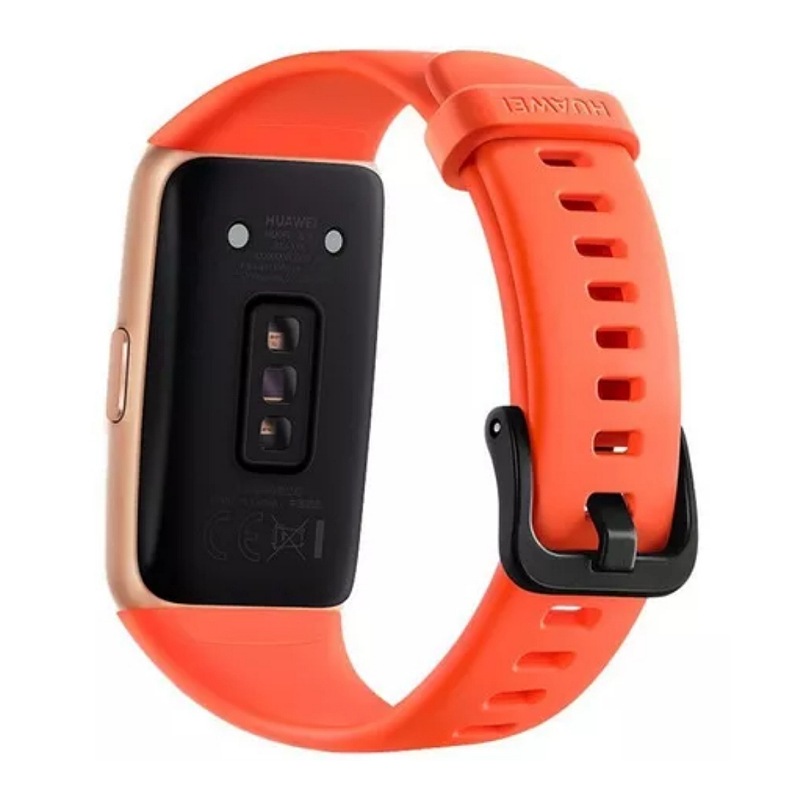Huawei Band 6 1.47" caja de polímero gold, malla amber sunrise de silicona FRA-B19 naranja.