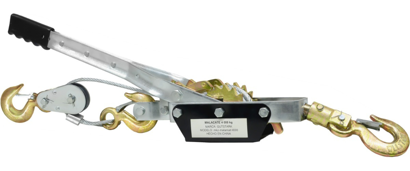 Malacate Winch Manual 4 Ton Cable Acero 2.8m 3 Ganchos