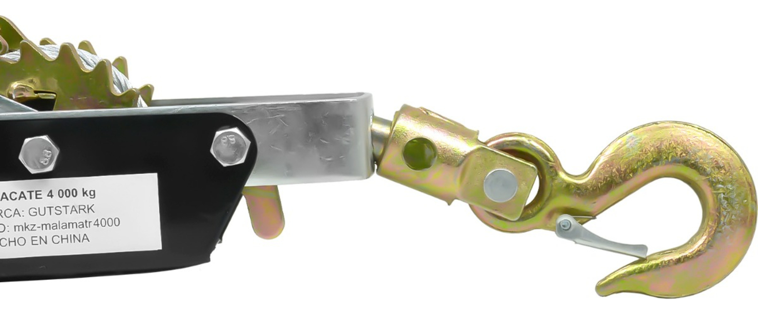 Malacate Winch Manual 4 Ton Cable Acero 2.8m 3 Ganchos