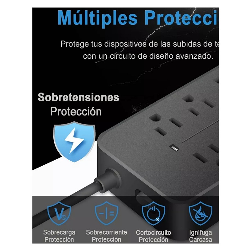 Regleta Cargador Multicontactos Con 8 Salidas 3 Usb 1 Tipo C