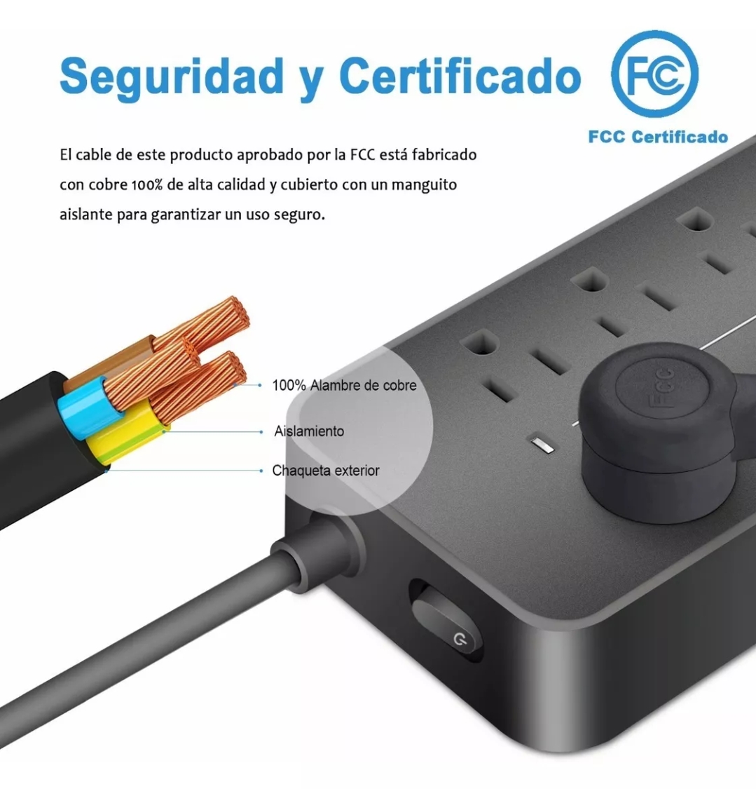 Regleta Cargador Multicontactos Con 8 Salidas 3 Usb 1 Tipo C