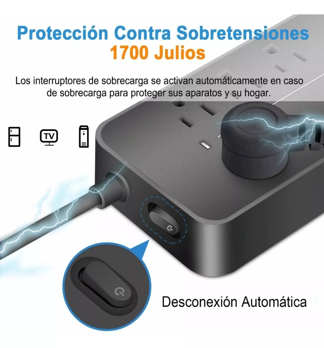 Regleta Cargador Multicontactos Con 8 Salidas 3 Usb 1 Tipo C