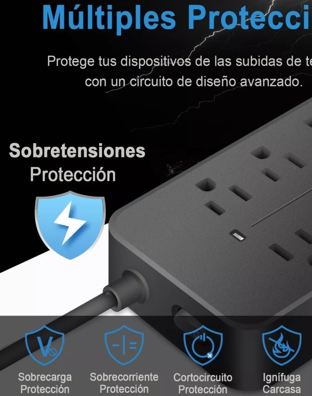 Regleta Cargador Multicontactos Con 8 Salidas 3 Usb 1 Tipo C