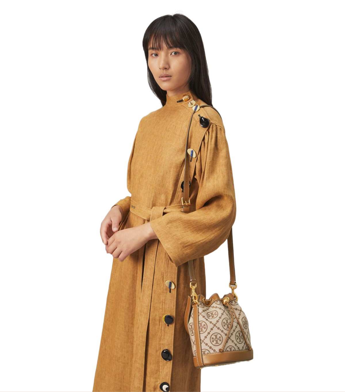 Bolsa Tory Burch T Monogram Bucket 79487 371 Beige