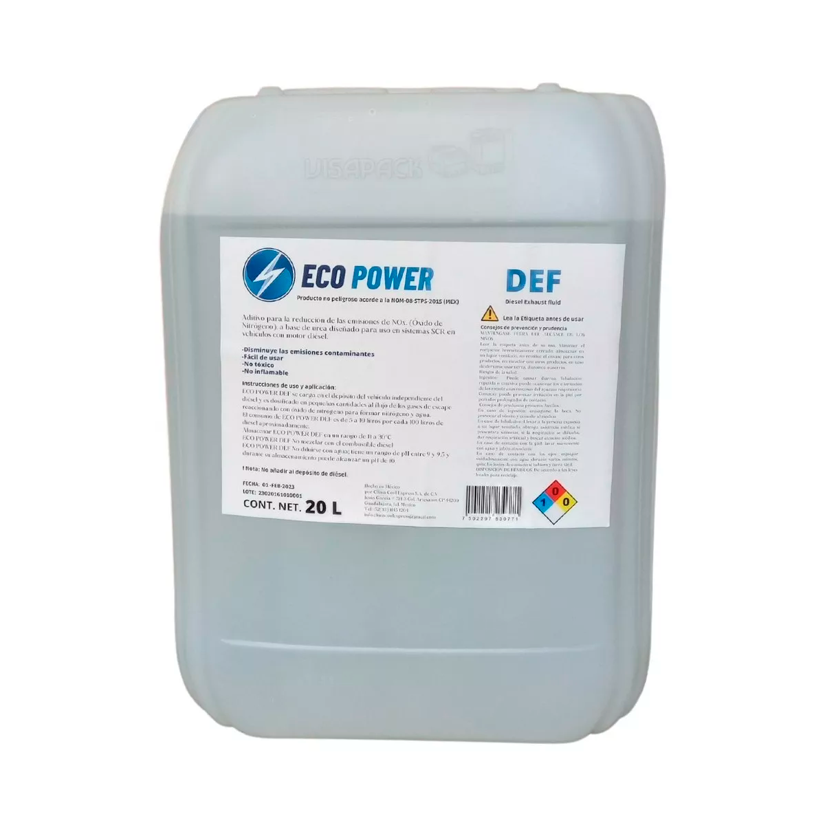 UREA DEF ECO POWER GRADO AUTOMOTRIZ GARRAFA DE 20 LITROS