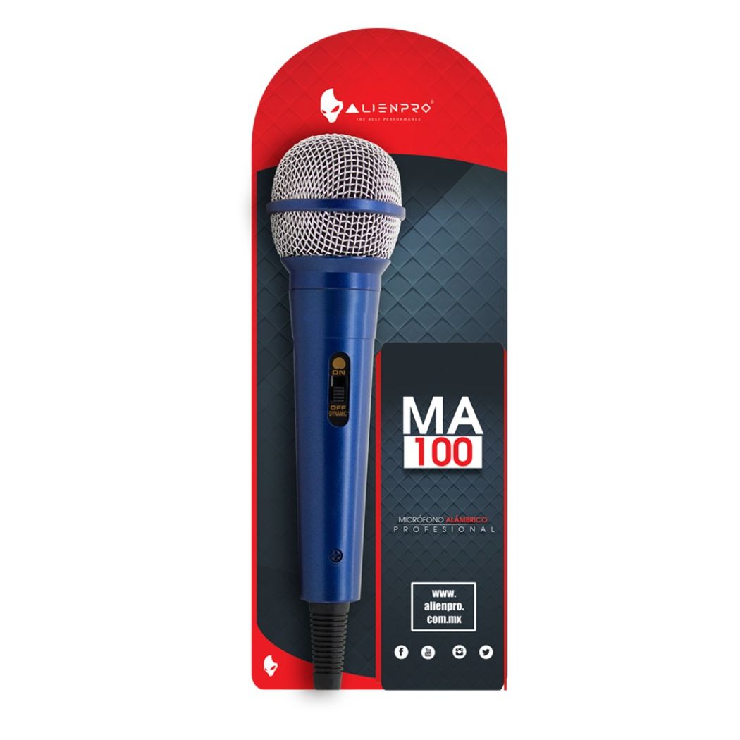 Micrófono Alámbrico Alien Pro MA-100BL Azul/Dinámico/Unidireccional