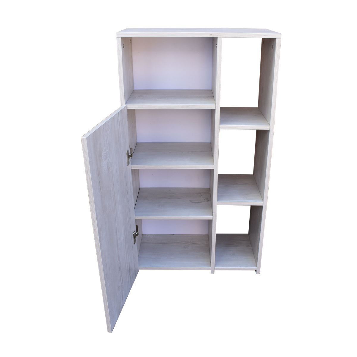 Mueble Alacena Despensero Organizador Hogare, Practico Mueble Multiusos de melamina de 16 mm de alta resistencia, con una puerta y siete estantes Color Blanco