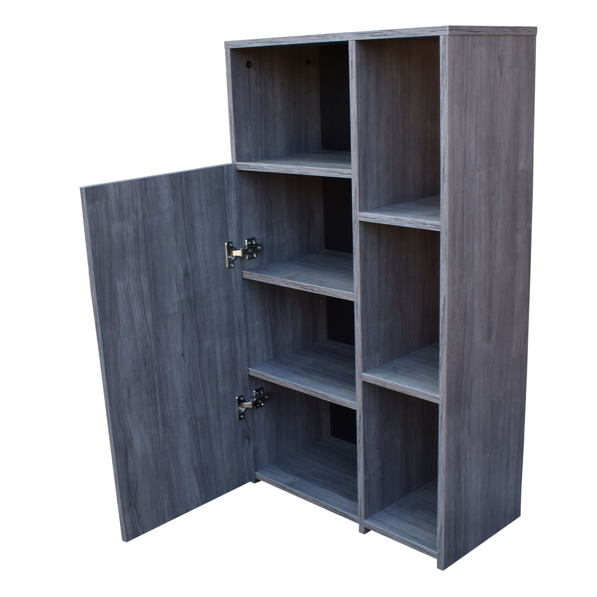 Mueble Alacena Despensero Organizador Hogare, Practico Mueble Multiusos de melamina de 16 mm de alta resistencia, con una puerta y siete estantes Color Gris
