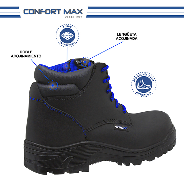 Zapato de Seguridad WSM, Ergonómico y cómodo. Con casquillo de Policarbonato. Bota Industrial y multifuncional. 2953-DH