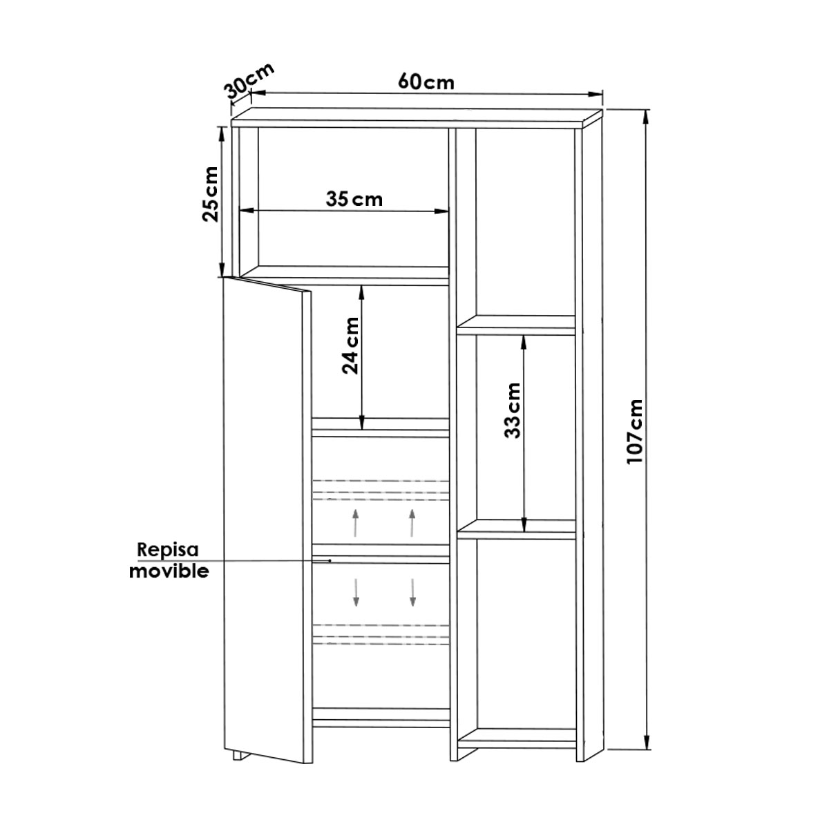 Mueble Alacena Despensero Organizador Hogare, Practico Mueble Multiusos de melamina de 16 mm de alta resistencia, con una puerta y siete estantes Color Parota