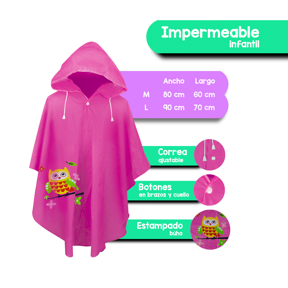 Impermeable Infantil Poncho Para Lluvia De Colores Con Figuras Chamarra Impermeable Chubasquero Protector