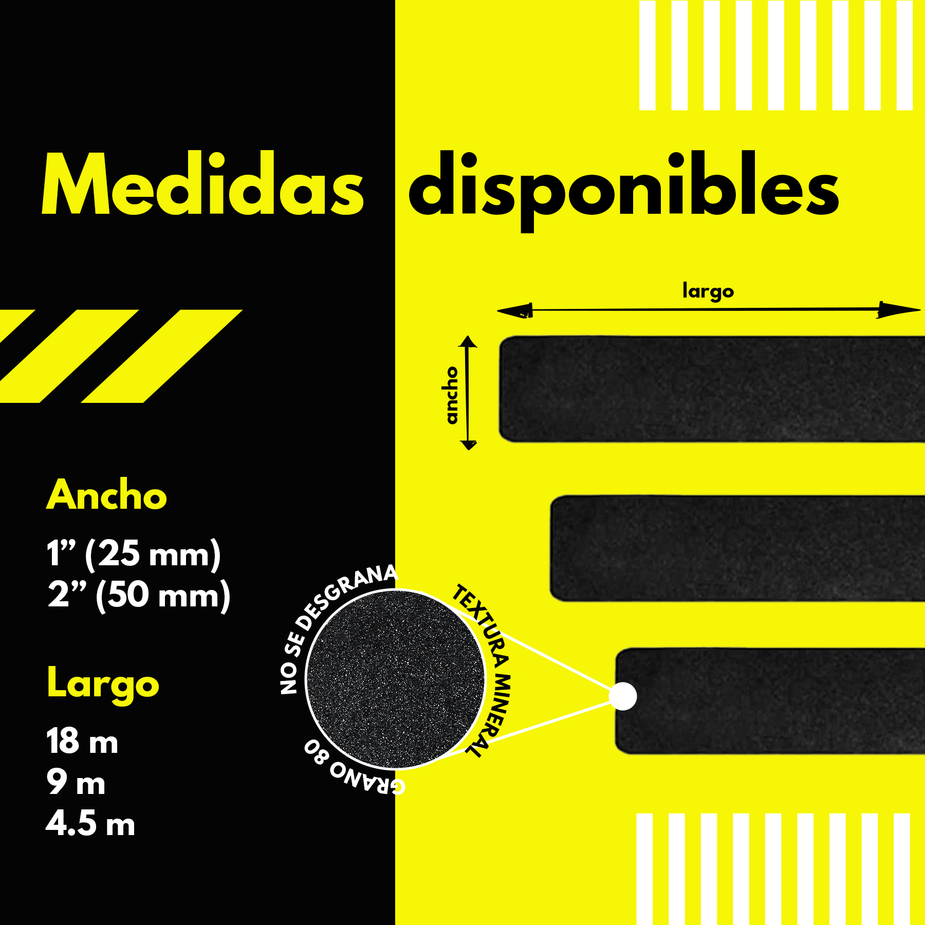 Cinta antiderrapante ERGY. 1" (25 mm) x 4.5 m. Antideslizante para escaleras, color negro, uso general.