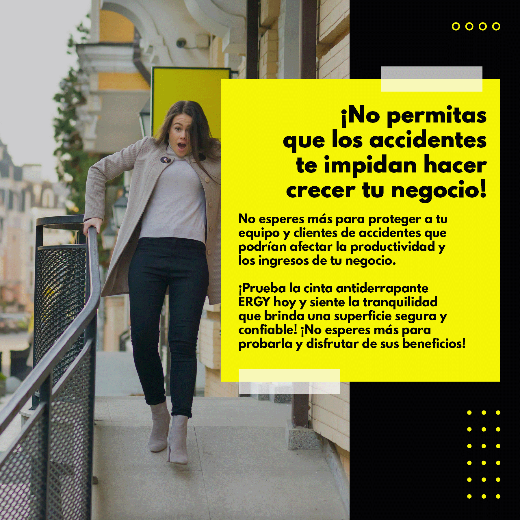 Cinta antiderrapante ERGY. 1" (25 mm) x 4.5 m. Antideslizante para escaleras, color negro, uso general.